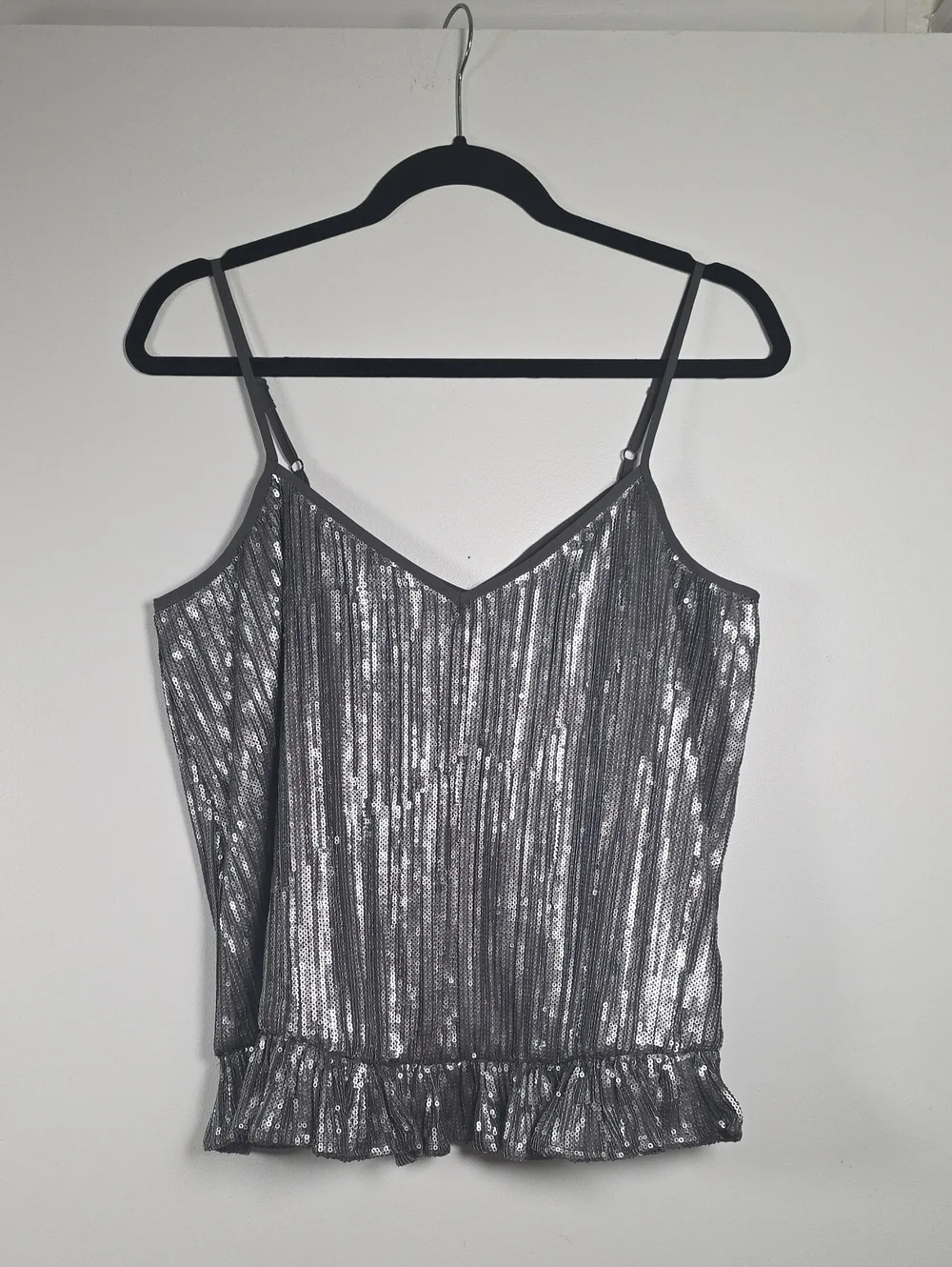 NWT Anthropologie Silver Sequin V-Neck Spaghetti Strap Camisole, Sz 8